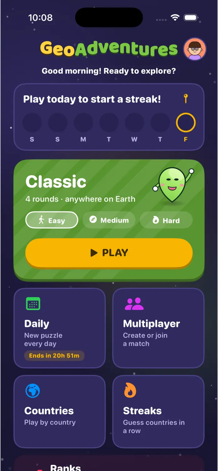 Geo Adventures home screen